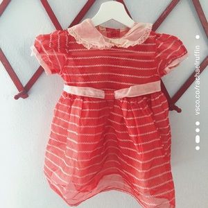 1950s youth red & pink vintage party dress 3/4T